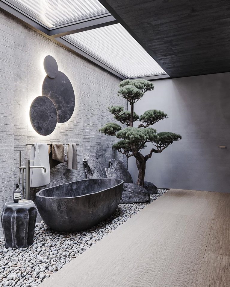 interior decor trends bathroom bonsai tree