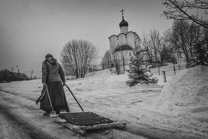 before christmas - orthodox church winter nun