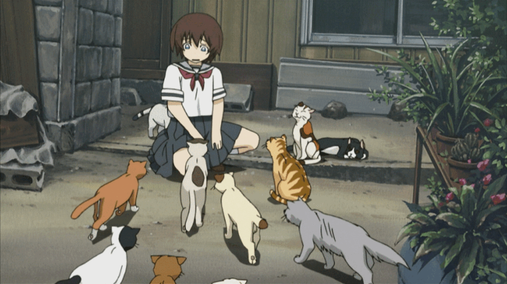 anime girl with cats