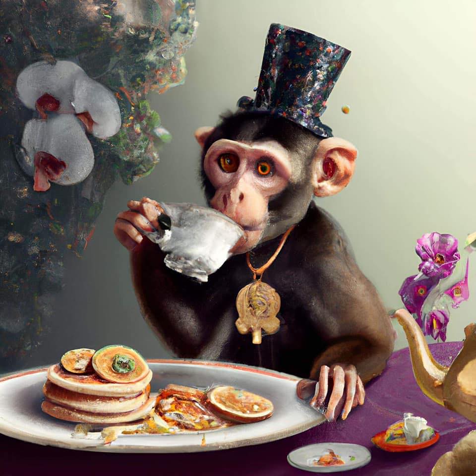 monkey drinking tea
