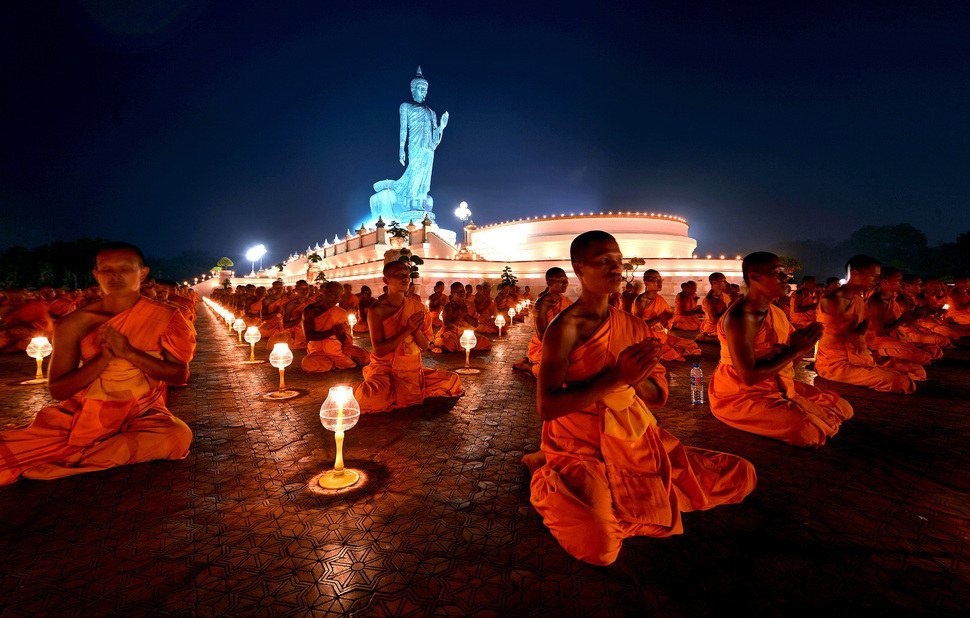 Buddhist monks at prayer
