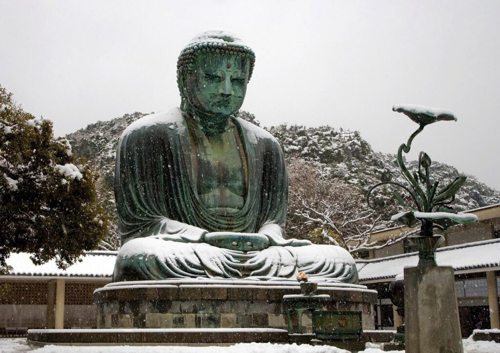 Japanese Buddha in snow