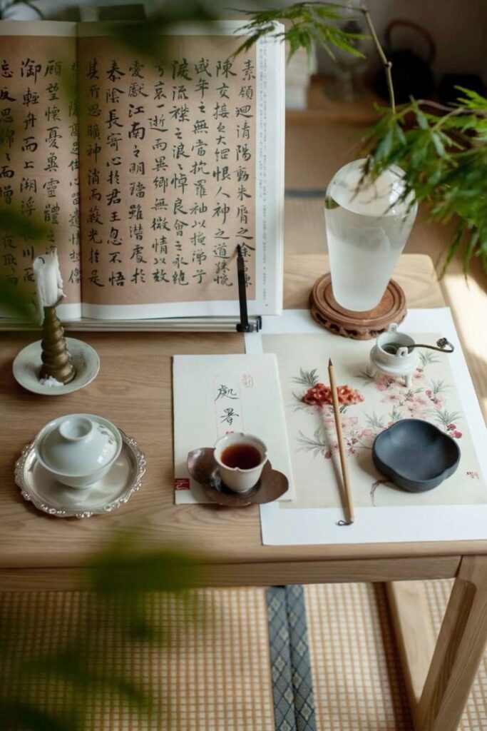 chinese tea and calligraphy