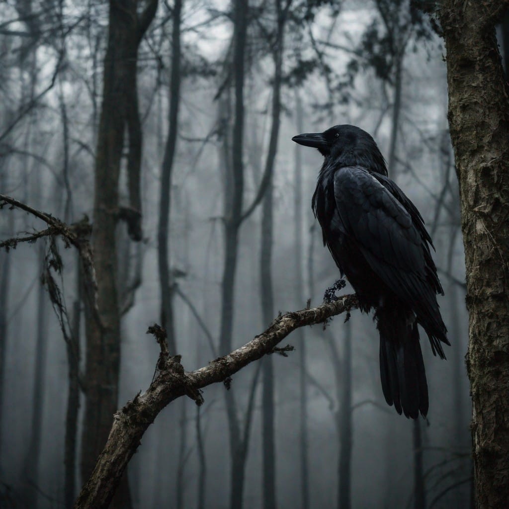 black crow raven in the forest