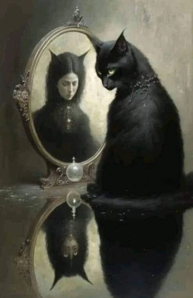 cat woman reflection