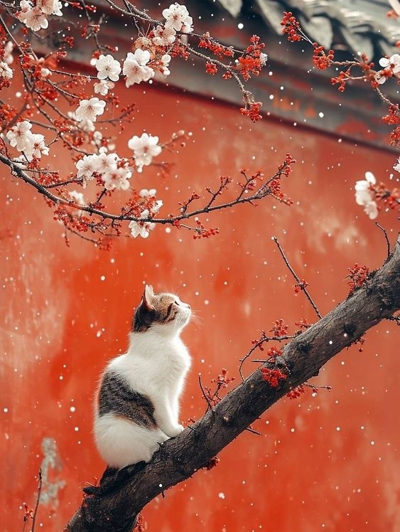 cherry blossom and cat